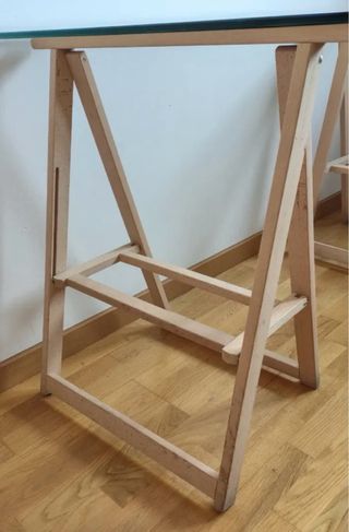 Mesa cristal patas madera