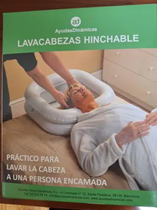 Lavacabezas hinchable para personas encamadas.