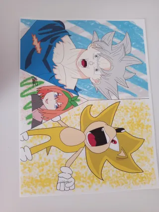 Dibujo original Goku, Sonic y Yotsuba