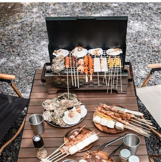 Barbacoa Plegable Mesa Negra/Plata