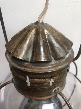 Farol náutico antiguo cobre y cristal tipo cebolla