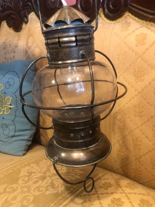 Farol náutico antiguo cobre y cristal tipo cebolla