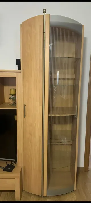 Mueble salón completo madera clara+vitrina+mesa TV