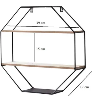 Mensola esagonale da parete in metallo e legno