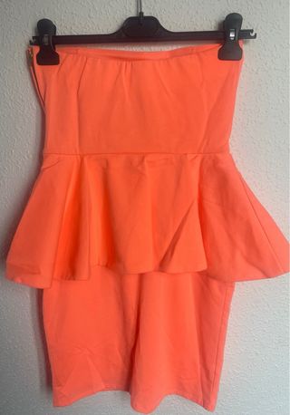 Vestido Zara Naranja Palabra de Honor Peplum