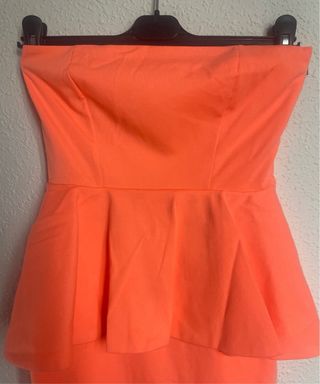 Vestido Zara Naranja Palabra de Honor Peplum