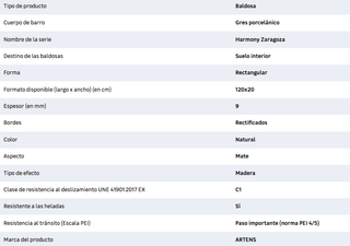 Suelo porcelánico Harmony Zaragoza 20x120