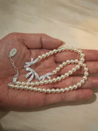 Collana perle 6mm crema 42cm con fiocchi