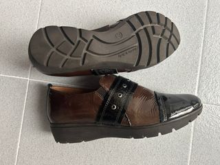 Zapatos italianos piel charol marrones suela goma