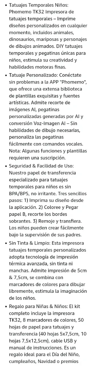 Impresora Tatuajes Temporales Phomemo TK32 Niños