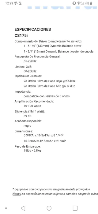 Altavoz Central Polk Audio CS175i