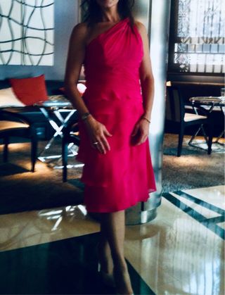 Vestido fiesta fucsia gasa y seda talla 38