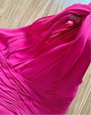 Vestido fiesta fucsia gasa y seda talla 38