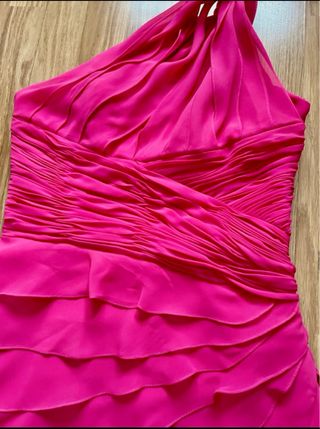 Vestido fiesta fucsia gasa y seda talla 38
