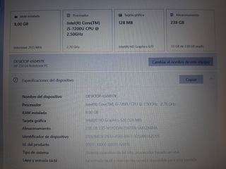 Portátil HP i5 8GB RAM 250GB Plata