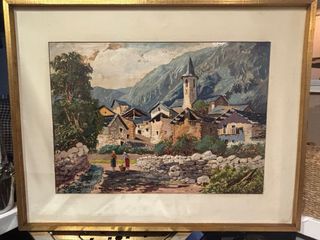 Cuadro de pueblo en montaña.