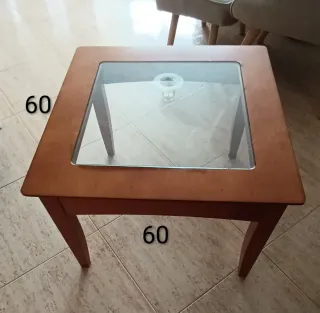 Mesa auxiliar cerezo y cristal 60x60