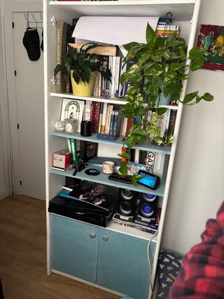 Librería de madera blanca y azul