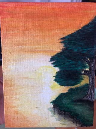 Pintura de paisaje al atardecer