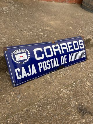 Cartel Esmaltado Antiguo Correos Caja  Ahorros