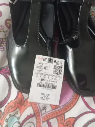 Bailarinas Zara Negras T-Strap Hebilla