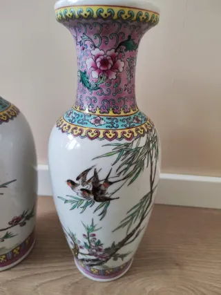 Pareja jarrones porcelana china esmaltada