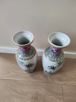 Pareja jarrones porcelana china esmaltada