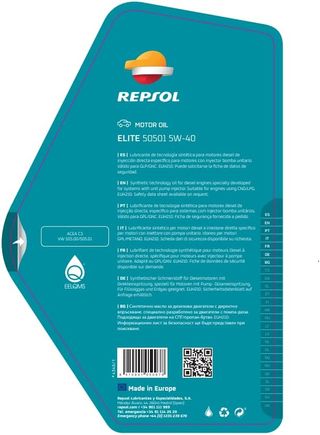Aceite Repsol Elite 5W-40 5L Totalmente Sintético