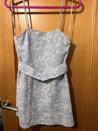 Vestido mini flores azul y blanco