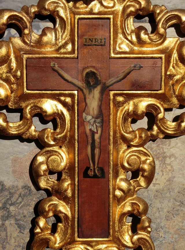 CRUCIFIJO CORNUCOPIA MADERA ESTUCO CRISTO PINTADO