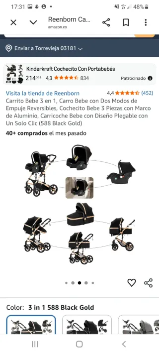 Carrito bebé 3 en 1 con silla de coche
