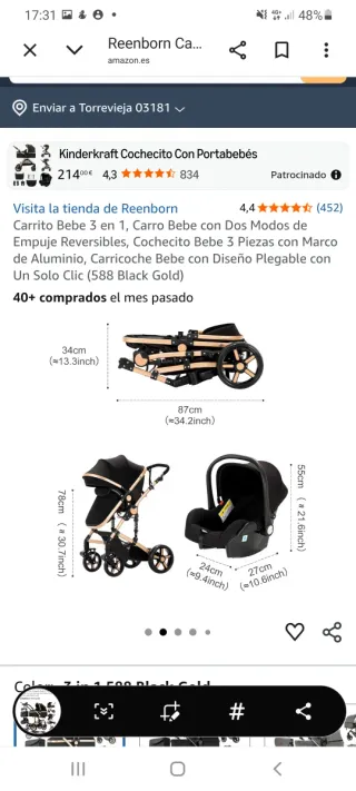 Carrito bebé 3 en 1 con silla de coche