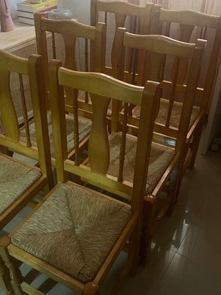 Conjunto 6 sillas cocina/comedor madera y ratán