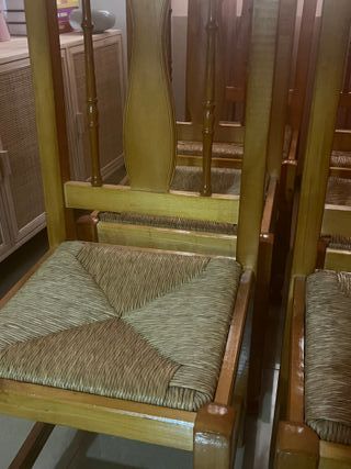 Conjunto 6 sillas cocina/comedor madera y ratán