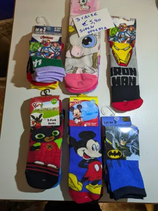 3 paia calze Disney Avengers/Mickey/Bing/Batman