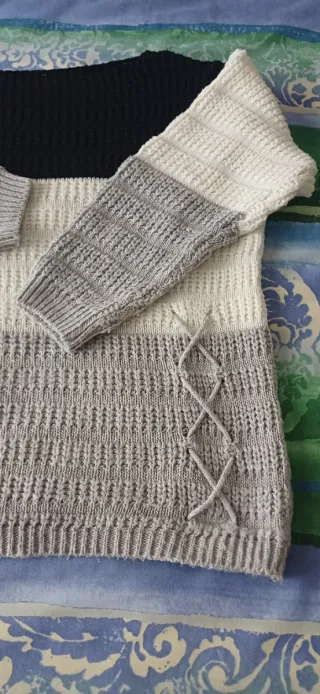 Jersey mujer rayas negro, gris y blanco