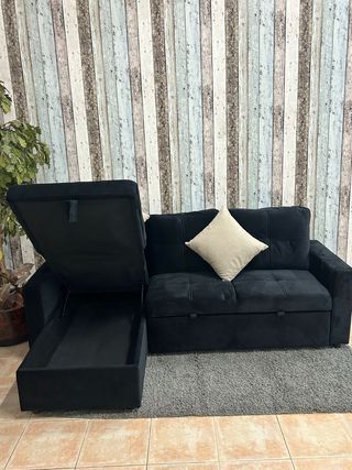 Divano a 3 posti nero + letto e cassettiera