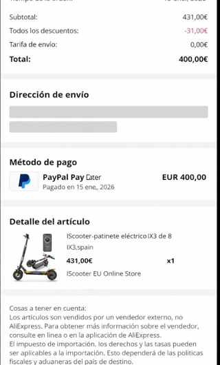 Patinete Eléctrico iScooter iX3 800W