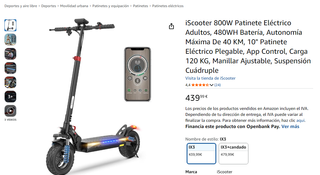 Patinete Eléctrico iScooter iX3 800W