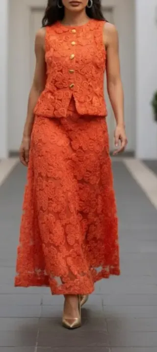 Conjunto Falda y Chaleco Naranja