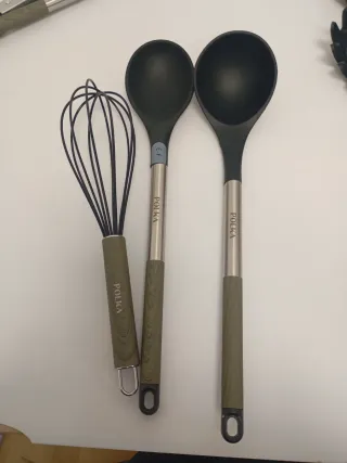 Juego Utensilios Cocina Negro/Verde Oliva