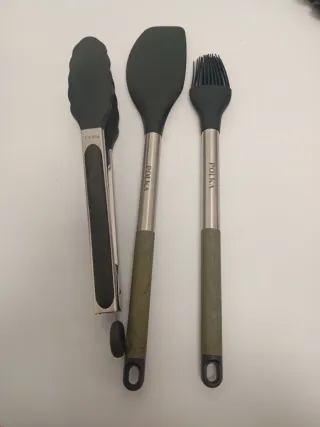 Juego Utensilios Cocina Negro/Verde Oliva