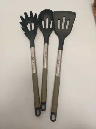 Juego Utensilios Cocina Negro/Verde Oliva