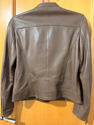 Chaqueta Piel Massimo Dutti Marrón Oscuro