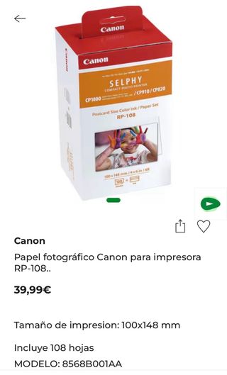 Canon SELPHY RP-108 Papel Fotográfico 100x148mm