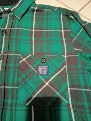 Camicia uomo a quadri verde e nero righe bianche
