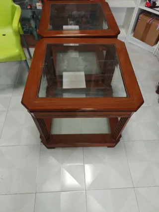 Mesitas auxiliares cristal y madera