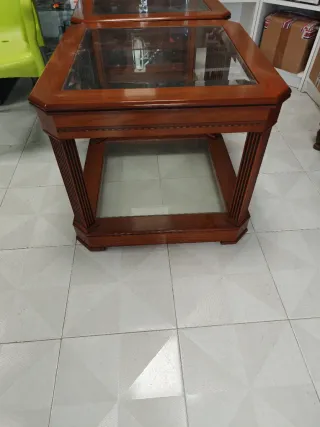 Mesitas auxiliares cristal y madera