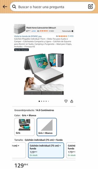 Colchón Plegable Viscoelástico 75x195x14cm