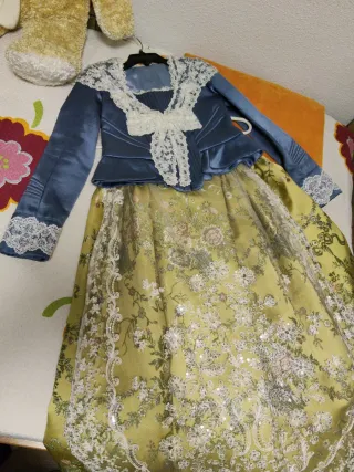 Traje Fallera Niña Azul y verde Oliva